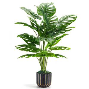 lot 1834 image: Der Rose 28in Fake Plants, Monstera Plant in Black Gold Pot for Home Decor