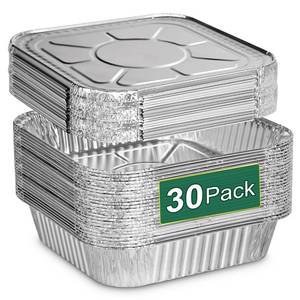 lot 1850 image: Alfolic 8x8 Aluminum Pans with Lids - 30 Pack Disposable Baking Square Aluminum Foil Pans with Covers - Tin Foil Pans for Air Fryer, Oven, Cooking