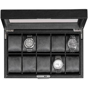 lot 1855 image: ROTHWELL 10 Slot Leather Watch Box - Luxury Case Display Jewelry Organizer - Locking Watch Display Case Holder with Large Glass Top - Box Organizer for Men and Women (BlackGrey)