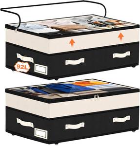 lot 1859 image: Dolicer 2 Pack Under Bed Storage with Wheels, 6in-10in Height Adjustable Underbed Storage Containers, 92L XXXL Under Bed Drawers Rolling Bin with Clear Lids for Dorm Shoes Clothes Organizers(Black)