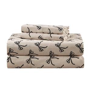 lot 1863 image: Comfort Spaces 100percent Cotton Queen Sheet Set, 144TC, Bow BlackTaupe 4 Piece