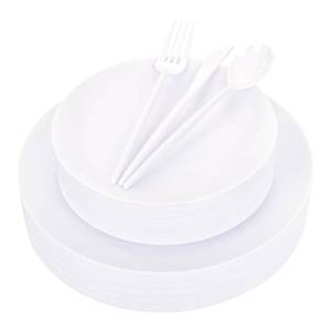 lot 1869 image: ejonirinjonir 150pcs Heavy-Duty White Plastic Plates for Party Serves 30