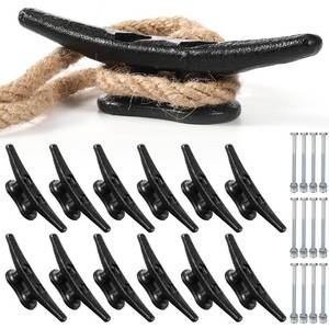 lot 2010 image: Datanly 12 Pcs Boat Cleat Open Base Dock Cleat Hot Dipped Galvanized Cast Iron Rope Hardware Include Installation Accessories Screws for Boat Docks, Decks, Marine, Kayak(4 Inch,Black)