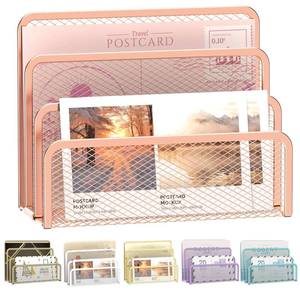 lot 2014 image: Mail Organizer Countertop for Desk, Mail File Holder with 3-Slot, Rose Gold