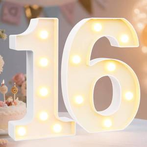 lot 2015 image: Pooqla Decorative Led Light Up Number Letters, White Plastic Marquee Number Lights Sign 16th Birthday Decorations for Girls Boys Party Wedding Decor Battery Operated Number (16)