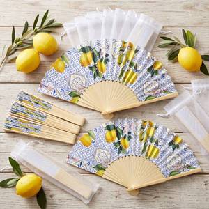 lot 2016 image: Vercraft 50 Sets Lemon Folding Hand Fans with Organza Bags Bulk, Wedding Favors for 50 Guests, Capri Mediterranean Paper Fans Bulk, Bridal Shower Party Favors Bridesmaid Gifts Summer Outdoor Decor
