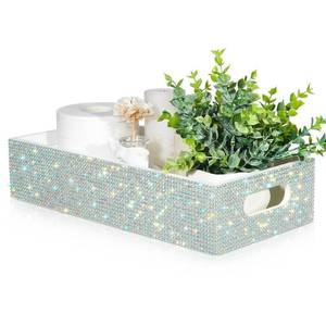 lot 2025 image: Honeydak Bling Rhinestone Bathroom Basket with Handle 13in x 6in x 3in Toilet Tank Tray, Crushed Diamond Bathroom Decor Accessories, Back of Toilet Storage Organizer, Sparkly Gifts for Women(White)