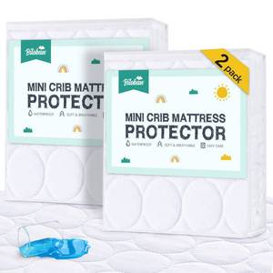 lot 2378 image: Mini Crib Mattress Protector Sheets Waterproof 2 Pack, 38inx24in White