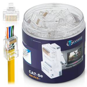 lot 2379 image: Everest Cat5e RJ45 Pass Through Connector 100-Pack - EZ Cat 5e Pass Through RJ45 Connectors - Cat 5e Connectors - Ethernet Connector, Ethernet Plug - for Solid or Stranded UTP Network Cable