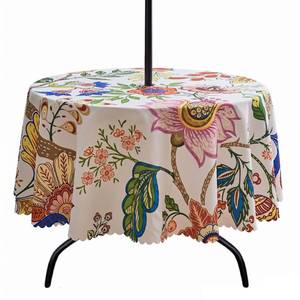 lot 2400 image: Dllxumm 60 Inch Round Outdoor Tablecloth with Umbrella Hole and Zipper, Spillproof Wrinkler-Free Paisley Patio Table Cover for Spring Summer Backyard Party BBQ Decor