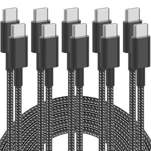 lot 2411 image: Plnhixt USB C Cable, 5Pack 6FT USB C to USB C Cable 60W(3A) Nylon Braided