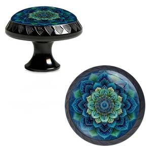 lot 2416 image: Yiruhe 4 Pack Chicken Blue Mandala Art Design Kitchen Cabinet Knobs Crystal Glass Round Drawer Pulls for Dresser Cupboard Door Handles