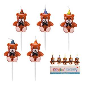 lot 2423 image: 5 Pcs Cute Bear Birthday Candles, Mini Teddy Bear with Hat Cake Cupcake Topper Candle for Birthday Baby Shower Wedding Party Supplies