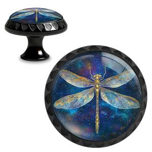 lot 2427 image: Yiruhe 4 Pack Starry Dragonfly Wall Art Kitchen Cabinet Knobs Crystal Glass Round Drawer Pulls for Dresser Cupboard Door Handles