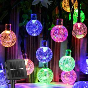 lot 2443 image: Solar String Lights, Small Crystal Ball Outdoor String Light 60 LED 40ft 8 Lighting Modes Waterproof Solar Powered Patio Solar Light for Garden Yard Porch Wedding Party Decor (Rainbow-Colored)