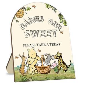 lot 2472 image: Classic Winnie Baby Shower Welcome Sign, Classic Pooh Babies are Sweet Please Take A Treat Sign, Cute Animals Decor Welcome Sign, Birthday Party Decor Supplies 9  11IN