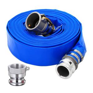lot 7547 image: DAVCO 2in ID  100 ft PVC Lay Flat Discharge Hose, Heavy Duty Reinforced Blue Pool Backwash Hoses For Swimming Drain Pools, with Aluminum Camlock C and E Fittings, Cam Lock Fitting Type A included