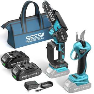 lot 7573 image: SEESII 2-in-1 Mini Chainsaw and Pruning Shears Combo, Brushless Motor