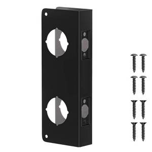 lot 8104 image: Double Hole Door Knob Reinforcement Plate, Matte Black, Fits 1-34in Doors, 2-38in Backset, Door Lock and Door Knob Cover Plate, Deadbolt Cover Plate Reinforce and Repair Wood or Metal Doors