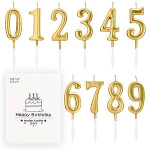 lot 8124 image: Beanlieve 10-Pieces Numeral Birthday Candles - Cake Numeric Candles Number 0 1 2 3 4 5 6 7 8 9,Used for Cake Decoration on Birthday Parties and Wedding Anniversary Celebrations(Champagne Gold)