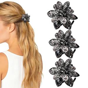 lot 8125 image: TXIN 3 Pieces Rhinestone Hair Claw Clips Vintage Floral Metal Hair Jaws Retro Decorative Small Hair Barrettes Sparkling Crystal Hair Clamps Pins for Women Girls Hair Styling Accessories (Gray)