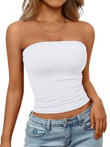lot 8133 image: Trendy Queen Womens Strapless Tube Tops Basic Backless Sleeveless Bandeau Going Out Crop Tops Cute 2026 Summer Clothes White M