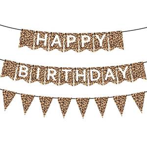 lot 8171 image: Censen Leopard Print Cheetah Design Happy Birthday Banner Pennant Banner Cheetah Birthday Decorations Leopard Party Decorations Jungle Safari Animal Print Baby Shower Theme Party Supplies