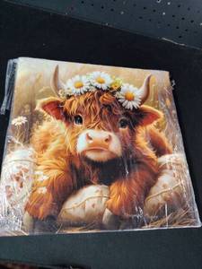 lot 8175 image: Highland Cow with Daisies Canvas Print Wall Art