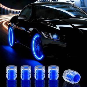 lot 8177 image: 20 Pcs Glow in The Dark Tire Valve Caps Fluorescent (Blue)