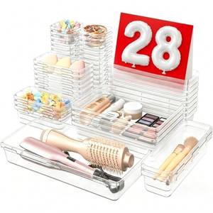 lot 8202 image: A-LuGei Military Grade Drawer Organizer, 5 size Makeup organizer, Holds 177 Items Bathroom Organizers and Storage, Organization and Storage, Desk Drawer Organizer for Vanity Clear