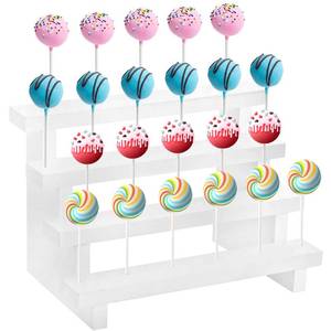 lot 8214 image: WUWEOT Cake Pop Stand Riser, 22 Holes Wooden Lollipop Holder, 4 Tier White Candy Sucker Display Shelf for Dessert Table of Wedding, Shower, Birthday Party