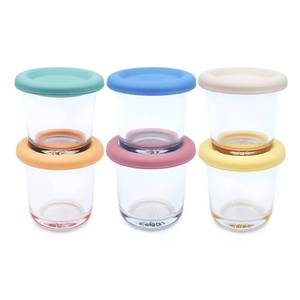 lot 8221 image: Elk and Friends 4oz Borosilicate Glass Baby Food Storage Jars with Silicone Lid  Strong Glass  Set of 6  Microwave, Oven and Dishwasher Safe  Infant and Babies