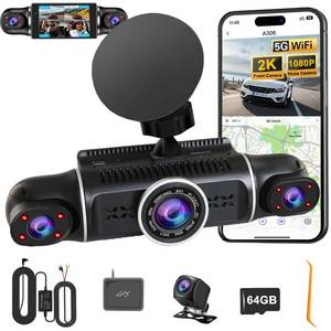 lot 8232 image: 4 Channel Dash Cam Front and Rear Inside Back 360° FHD 2K Dash Camera for Cars, WiFi, GPS, G-Sensor, WDR 247 Parking Mode, 170° Wide Angle, Loop Recording, Night Vision, APP, with 64GB Card