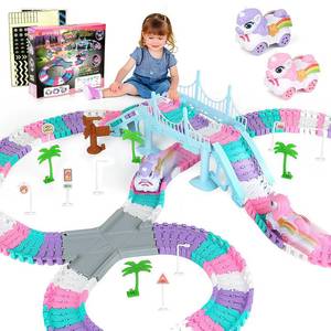 lot 9918 image: Coroiesty 268 PCS Unicorn Race Tracks for Kids Toys, Flexible DIY Track Set