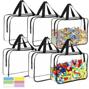 lot 9924 image: 6 Packs Large Toy Storage Bags with Labels, Reusable Clear PVC Board Game Storage, Travel Waterproof Organizer Bags with Zipper for Building Blocks, Puzzle, Kids Books