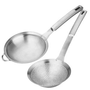 lot 9928 image: Fine Mesh Stainless Steel Metal With HoleSieve Food Strainer Grease Spider Skimmer And With Handle Large Holes Slotted Colander Frying Spoon Set,Handheld For Kitchen Cooking And Filter Food Residues