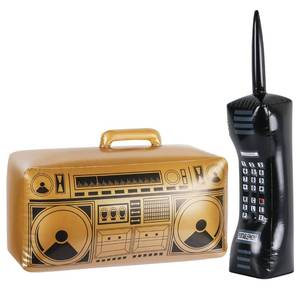 lot 10002 image: Inflatable Mobile Phone and Radio Boombox - 80s 90s Party Decorations Supplies Cosplay Props - Rappers Hip Hop B-Boys Costume Accessory