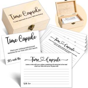 lot 10007 image: Time Capsule Box 1st Birthday, Baby Time Capsule Box for First Birthday Party Games, 50Pcs Advice and Wishes Cards Gift Keepsake Box for Baby Shower Games Decorations