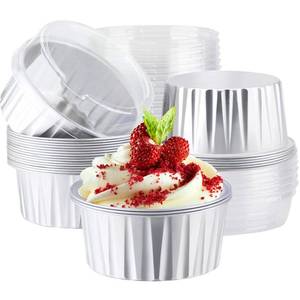 lot 10013 image: EUSOAR Disposable Creme Brulee Ramekins, Silver 25Pcs 5oz Baking Cups with Lids Mini Muffin Liners, Dessert Cheesecake Pan Oven Safe Cupcake Containers for Catering Gathering Wedding Party