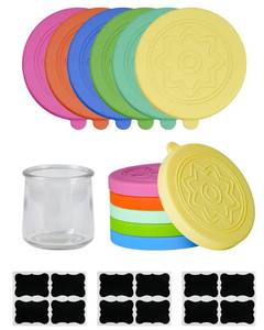 lot 10469 image: TERESRY 12 Pack Silicone Oui Yogurt Jar Lids with 12 Labels, Food-Grade Lids for 5Oz Oui Yogurt Jars, Reusable Silicone Canning Covers Perfect for Oui Yogurt Bottle(Jar not Includ)