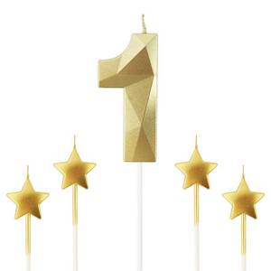 lot 10489 image: Golden Number 1 2.76 inch 3D Diamond Shaped Birthday Candles - Suitable for Birthday Parties and Anniversary Cake Decorations