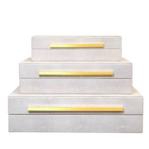lot 11101 image: Sanfubox Modern Decorative Box Faux Shagreen Leather, Decorative Storage Boxes with Lids for Home Decor, Large Multifunctional Storage Jewelry Box Organizer(white 3PCS)