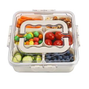 lot 11104 image: Small Snackle Box Snack Container with Lid, Divided Serving Tray Salad Bar