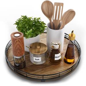 lot 11105 image: Acacia Wood 13in Lazy Susan Turntable Organizer for Table Top, Farmhouse Round Wooden Lazy Susan for Cabinet Kitchen Centerpieces Coffee Table, for Condiments Spices, Bathroom Vanity Tray Decor