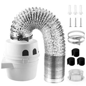 lot 11120 image: UPGRADED TDIDVKZW Indoor Dryer Vent Kit 4-In with 5-Foot Proflex Ducting Hose for Electric Dryers 3 in 1 Filter Bucket by Cenipar, White
