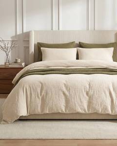 lot 11134 image: SE SOFTEXLY Muslin Duvet Cover King Size, 100percent Washed Cotton Duvet Cover Set, Ultra Soft Comforter Cover Linen Like, 3 Pieces Minimalist Gauze Duvet Cover with 2 Pillowcases, 90inx104in, Off-White