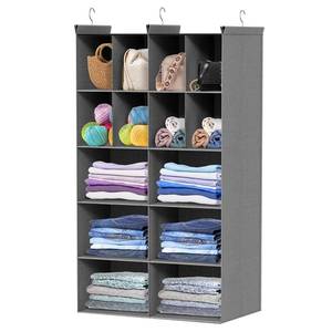 lot 11138 image: 5 Tier Hanging Closet Organizer, 14 Compartments Dual Row Storage, Grey