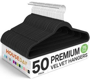 lot 11143 image: HOUSE DAY Premium Velvet Hangers 50 Pack, Non-Slip Flocked Felt Hangers