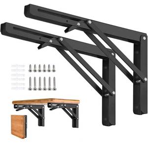 lot 11145 image: AUTOHJ Folding Shelf Brackets - 18 Inch 2 Pcs Heavy Duty Metal Collapsible Shelf Bracket, DIY Wall Mounted Shelf Brackets for Garage Workstation, Stuff Supports, Plant Stand, Black