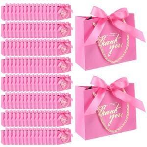 lot 11148 image: Colarr 120 Pcs Small Thank You Gift Bags Mini Party Favor Candy Bags with Handles and Bow Ribbon for Wedding Birthday Baby Shower Guest Teachers Party Supplies(Dark Pink)